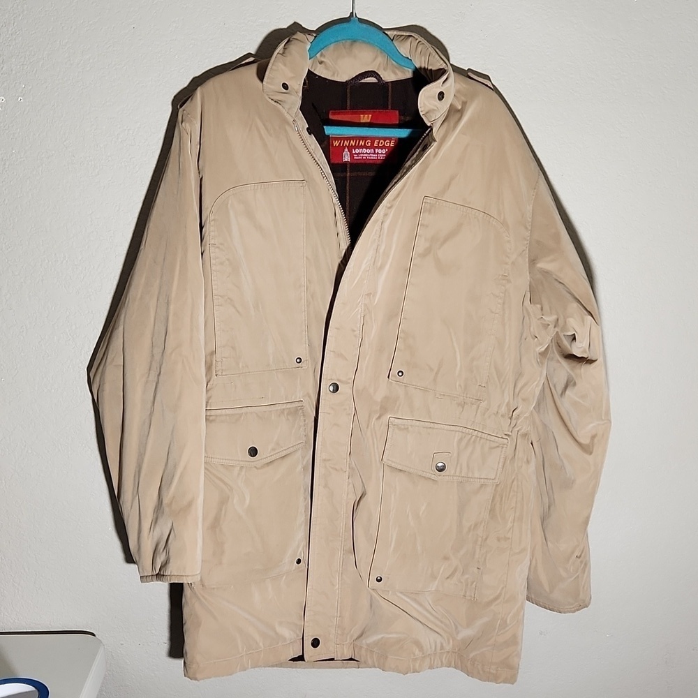 Winning Edge London Fog Size 40 Plaid Chore Jacket Coat Trench tan